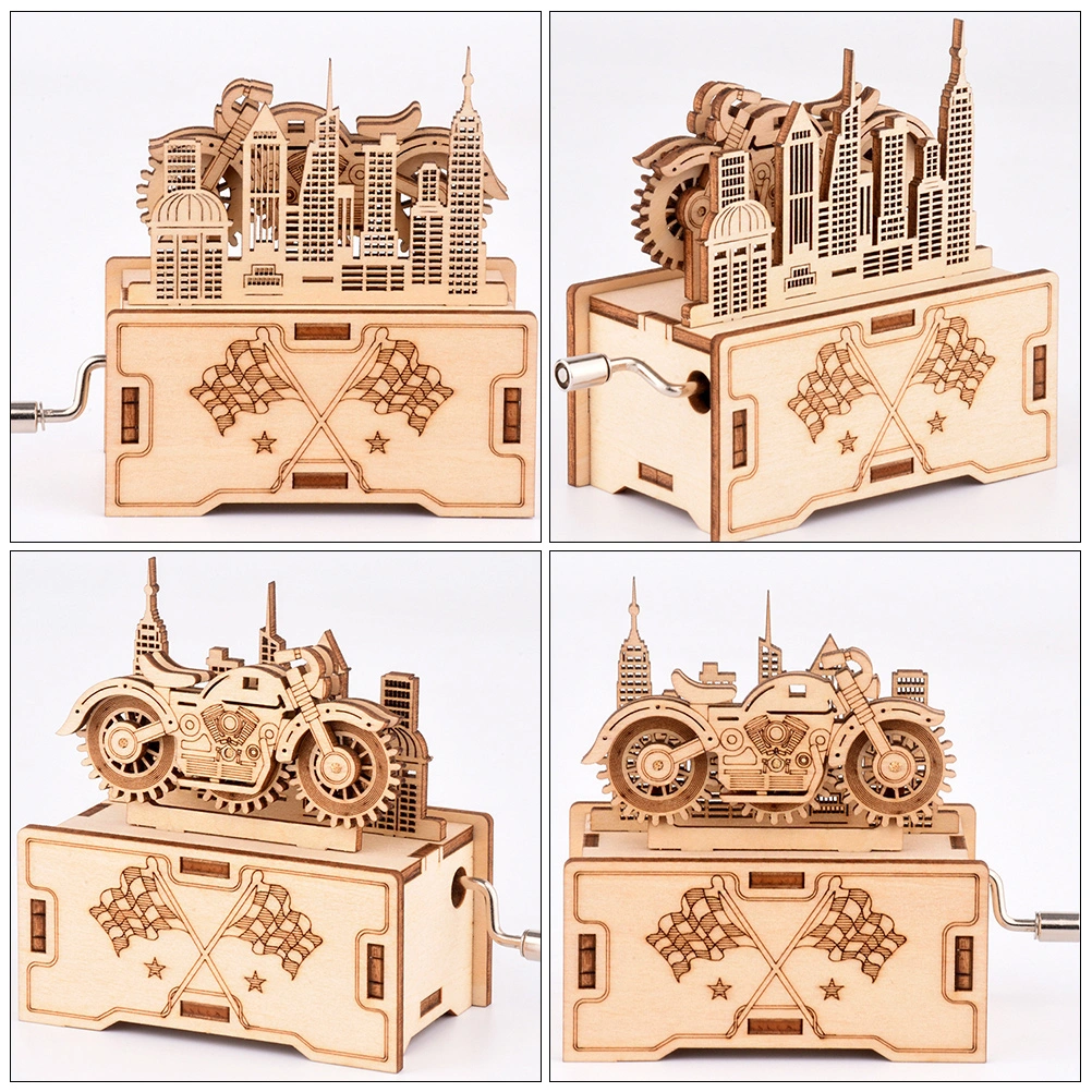 1 Set Wooden Hand Crank Music Box Assembly Puzzle Practical DIY Music Box Puzzle