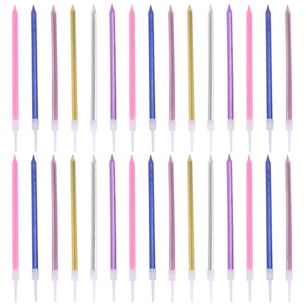 30pcs Atmosphere Decorative Candles Pearlescent Golden Plating Creative Romantic Slender Cake Candles Glitter Paint Long Pencil Shaped Electroplate Candle (Mixed Color)