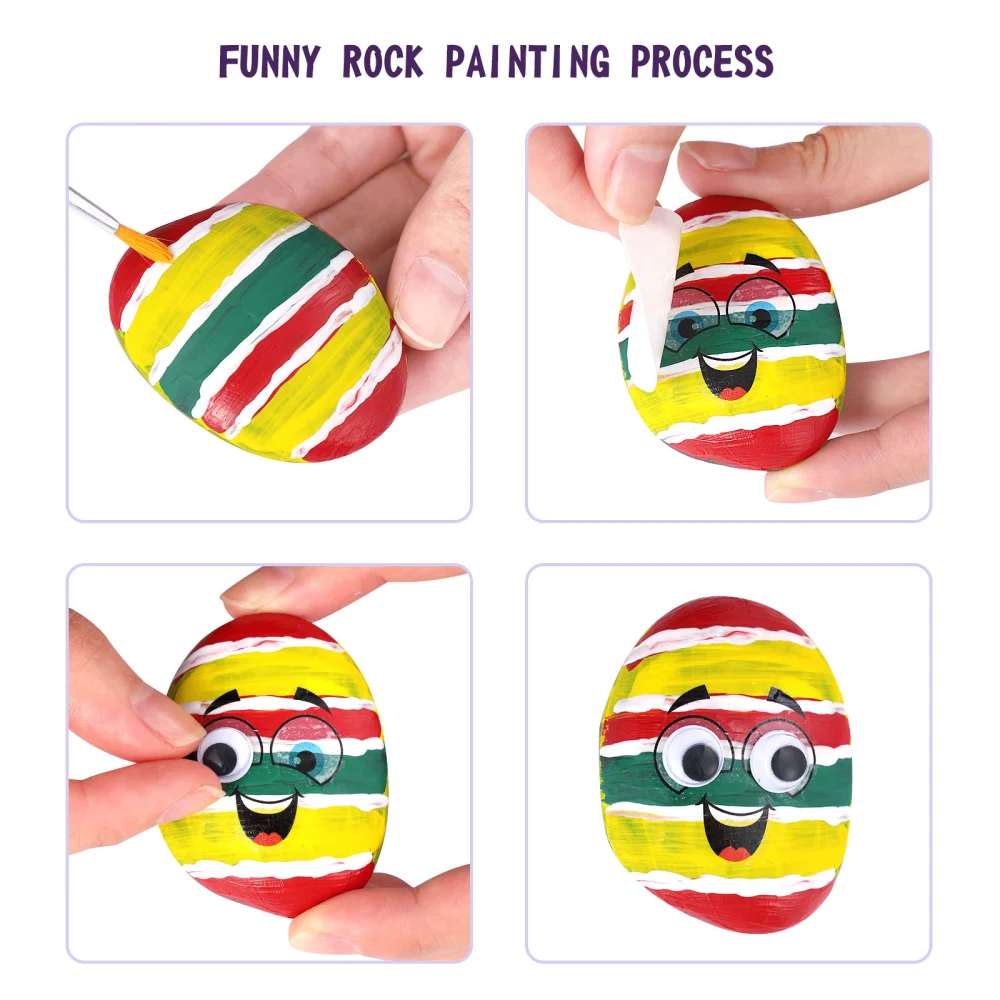 STOBOK Painting Kit Safe Kids-Friendly Painting Set Creative Colorful Art Craft Supplies Includes 10 Rocks 12 Color Paints and More for Adults and Kids