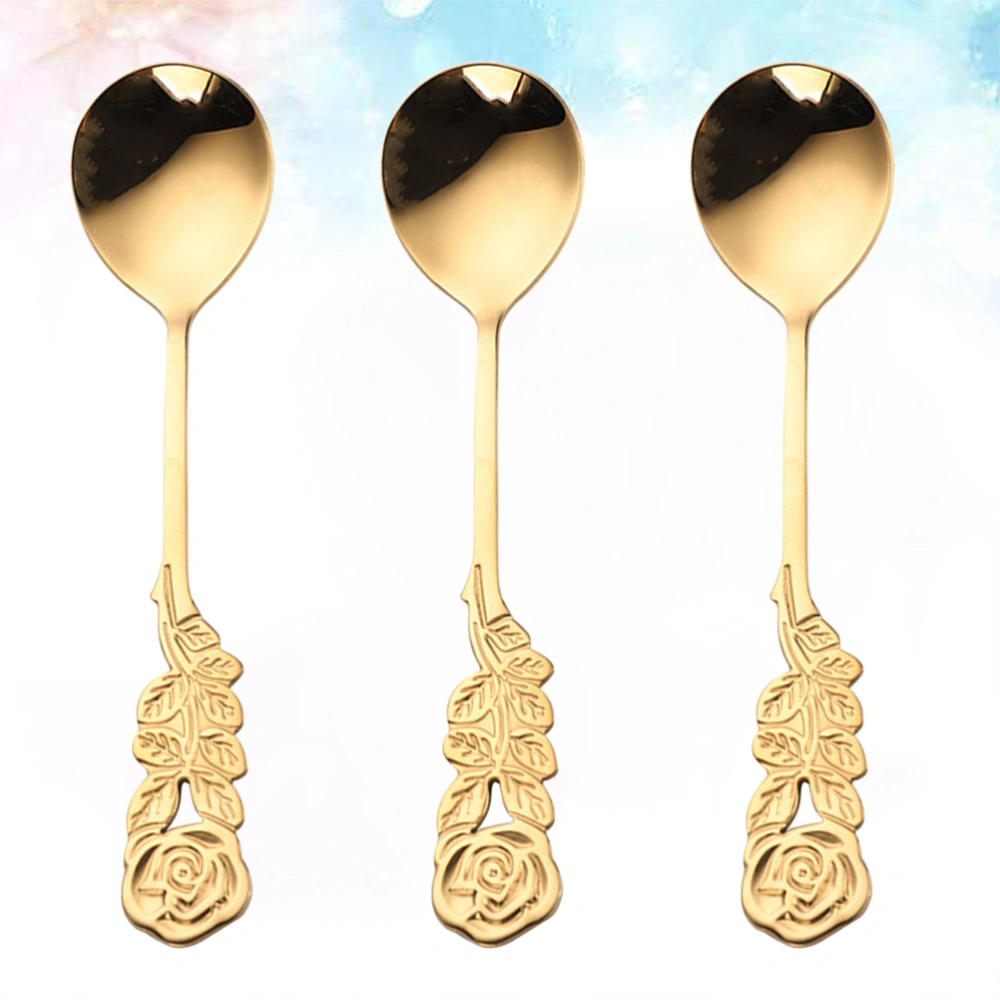 3pcs Stainless Steel Mini Coffee Spoon Dessert Spoon Cake Spoon Mirror Surface for Home (Golden)