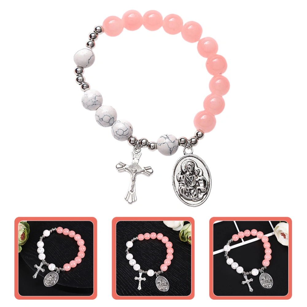 Glass Cross Bracelet Beaded Bracelet Rosary Bracelet Jewelry for Women