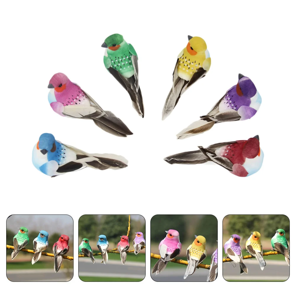 6Pcs Emulation Birds Decor Creative Tree Ornament Garden Yard Adornment