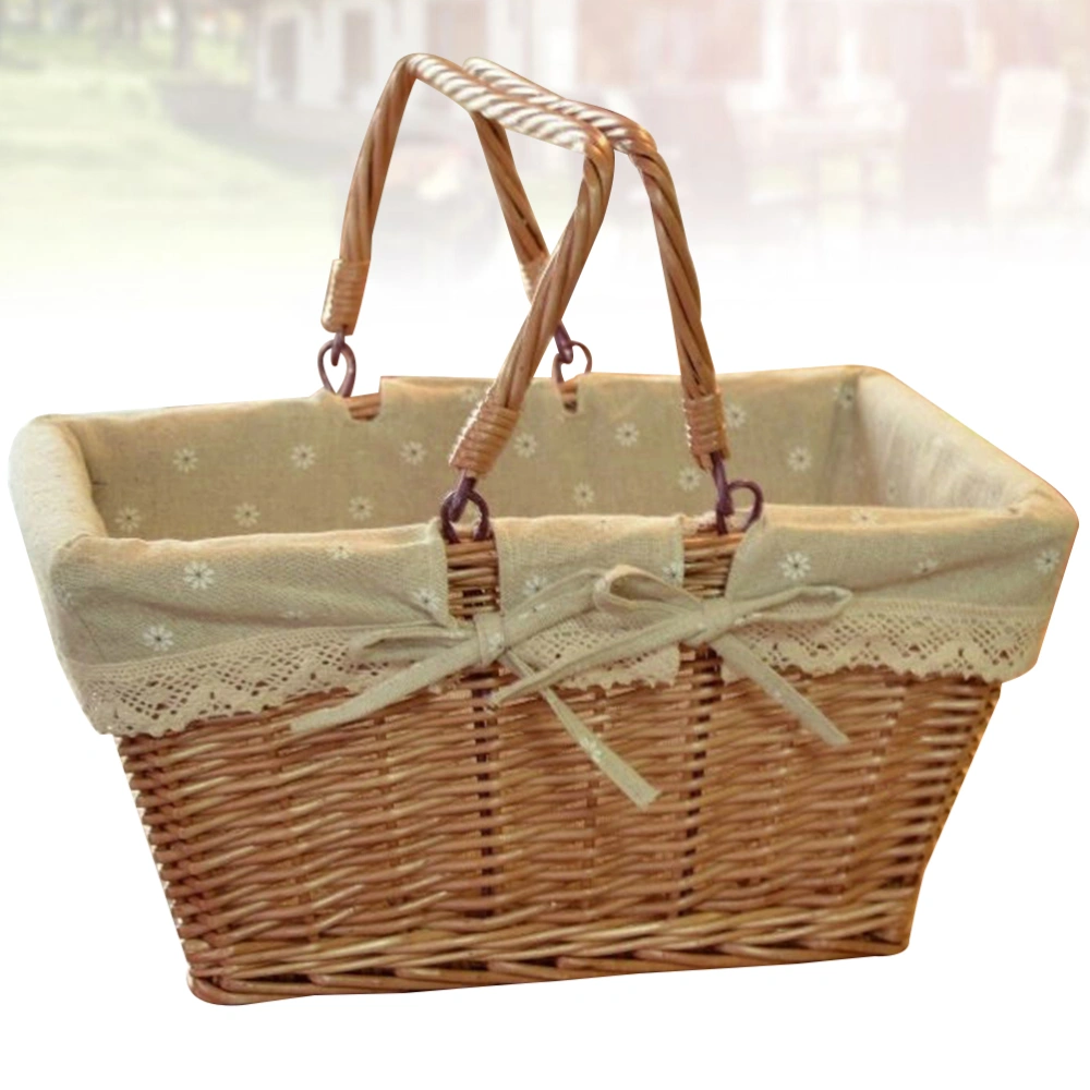 Woven Storage Basket Portable Sundries Basket Multifunctional Organizer Creative Wall Hanging Storage Container for Home (Random Color Lining Cloth, Square)