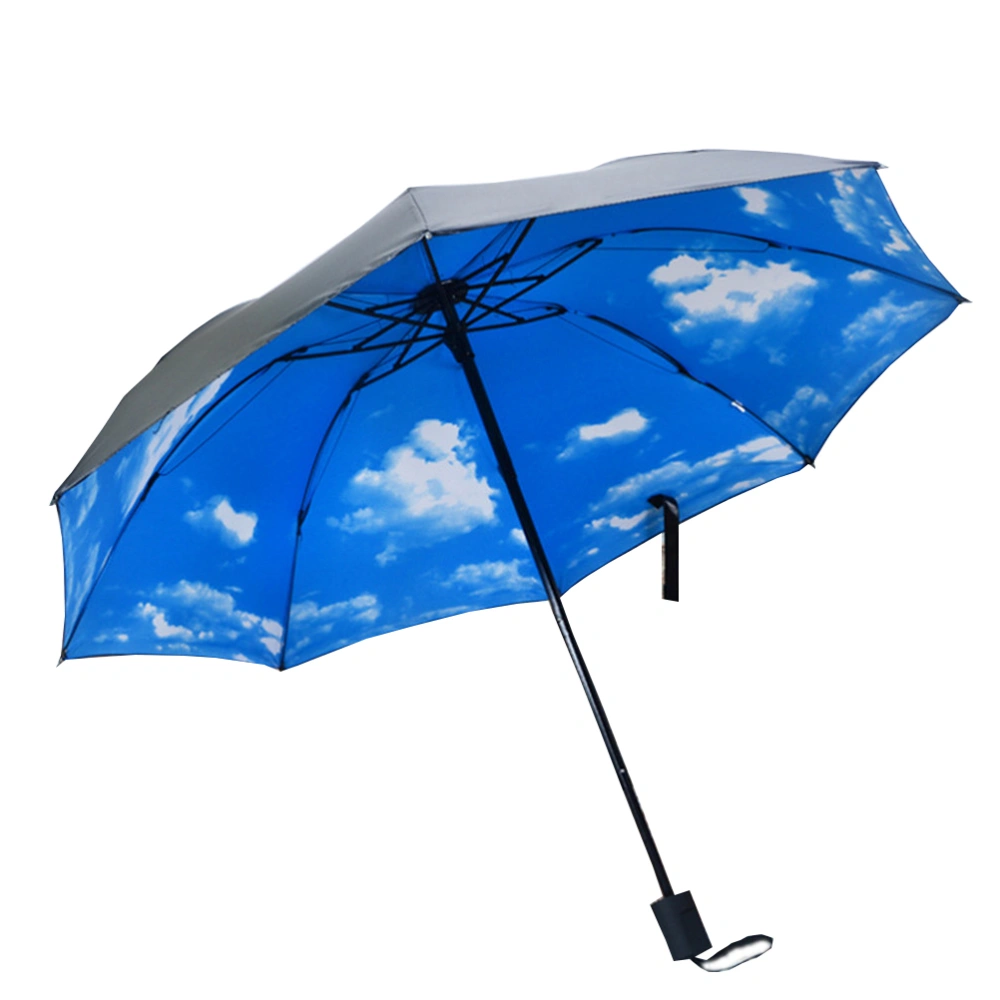 Anti-UV Sun Rain Protection Windproof Parasols Sky Cloud 3 Folding Umbrella