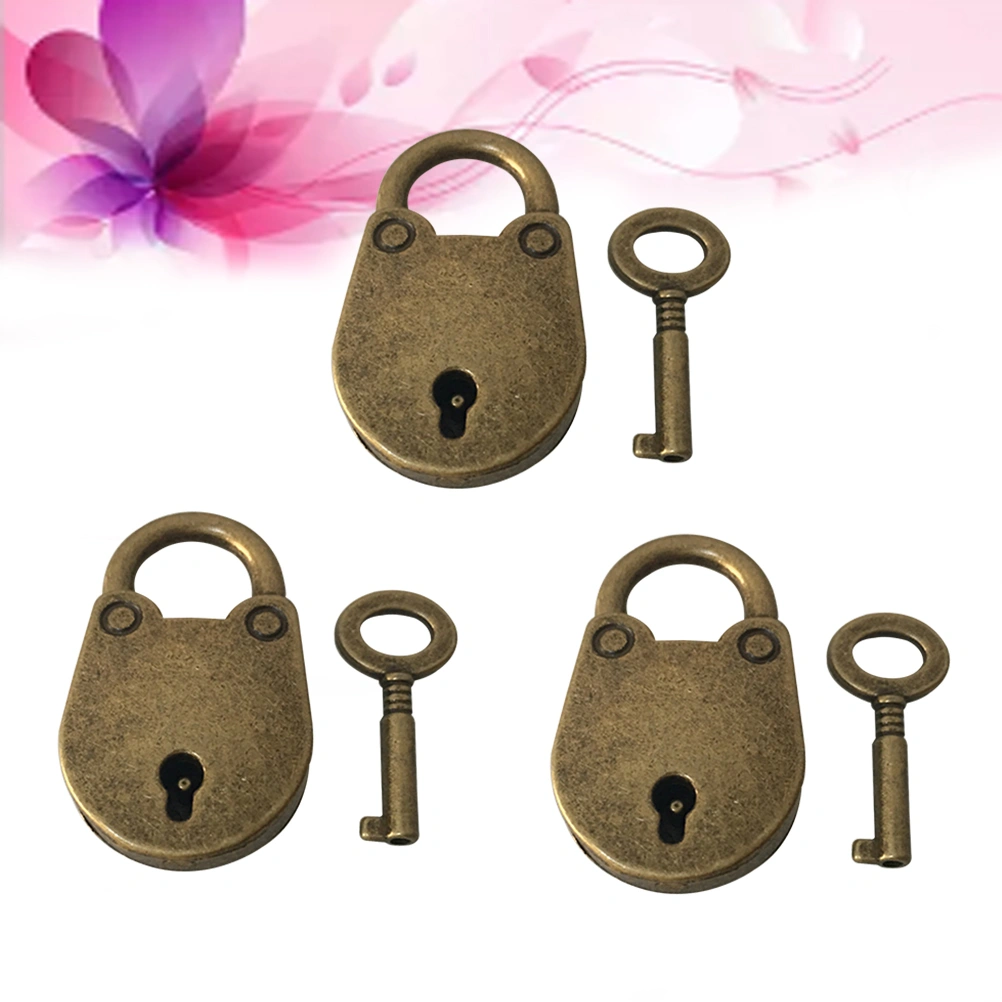 3pcs Vintage Antique Style Mini Bear Head Archaize Padlocks Key Lock with Keys(3 x Bronze Locks and 3 x Keys)