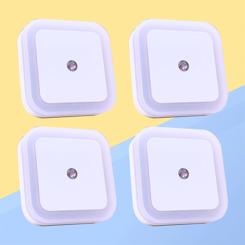4pcs 0.4W LED Night Light Mini Light Sensor Control Halo Nightlight Lamp For Children Kids Living Room Bedroom with US Plug (White)