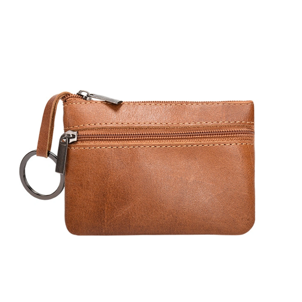 Luxury Multi-function Wax Genuine Leather Clutch Cell Phone Short Custom Wallets Multi Organizer Key Ring Coin Zipper Wristlets Handbags Purse for Women(Brown)