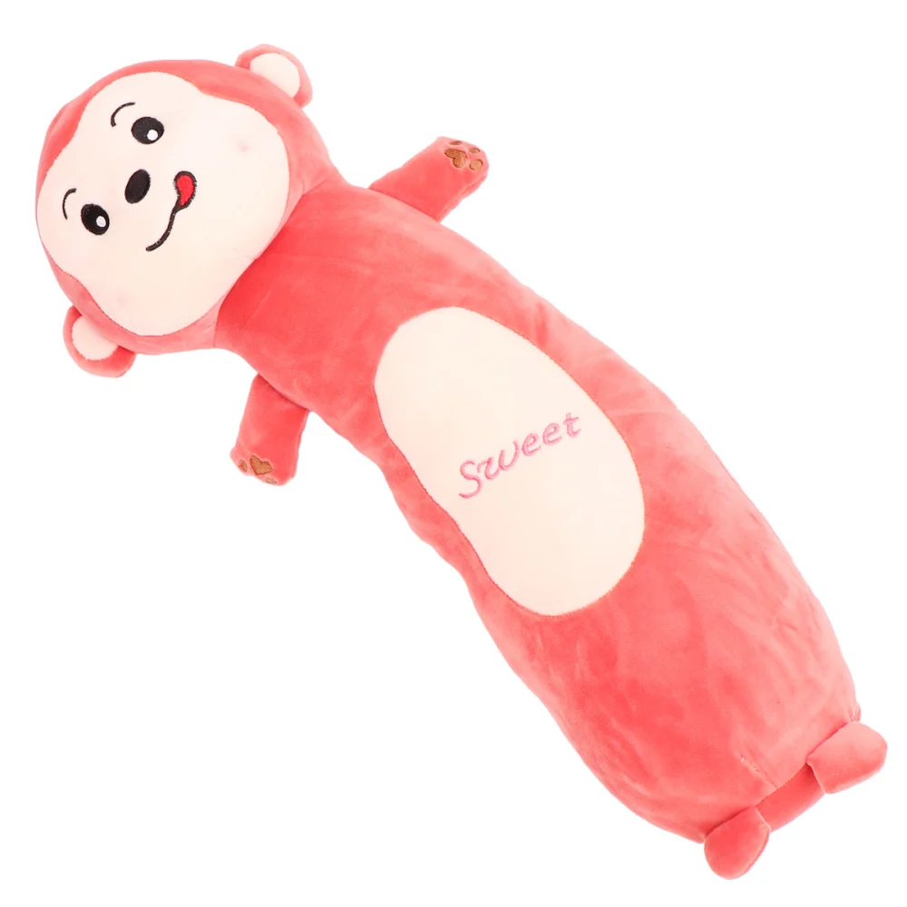 1pc Long Down Cotton Hugging Pillow Cartoon Animal Stuffed Plush Doll Pillow Gifts (Red, Monkey Style)