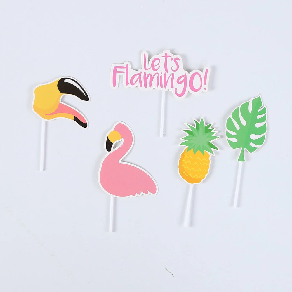 25PCS Flamingo Pineapple Cake Toppers Paper Cupcake Ornament Picks Dessert Adornment for Party Birthday Decoration