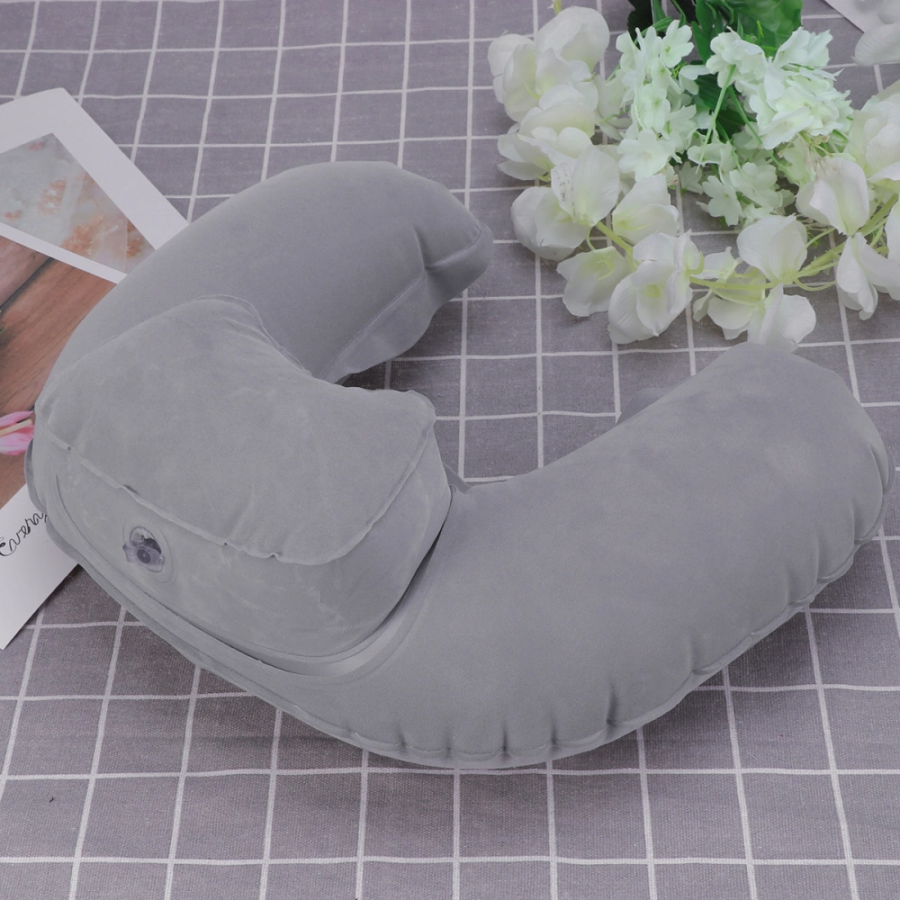 Useful Neck Air Blow up U Shape Pillow Inflatable Cushion for Outdoor Traveling (Grey)