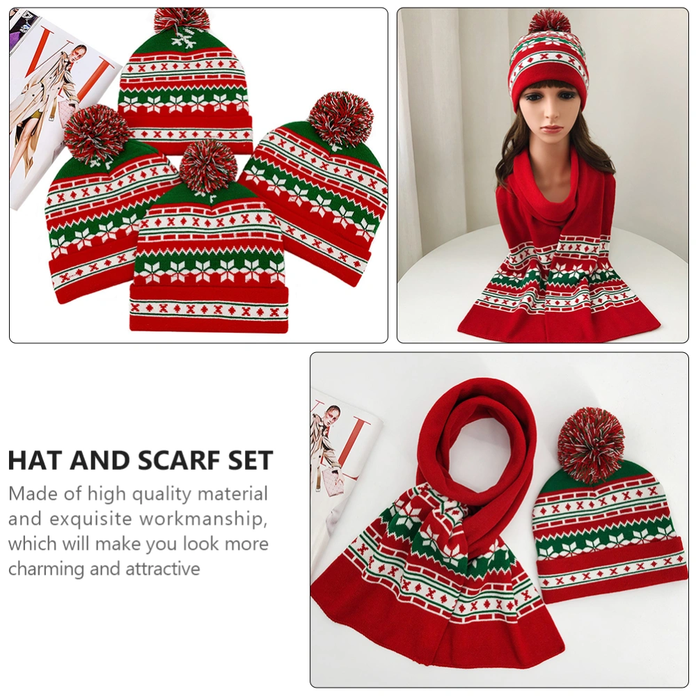 1 Set 2pcs Knitted Warm Hat Scarf Two-piece Set Christmas Children Hat Scarf