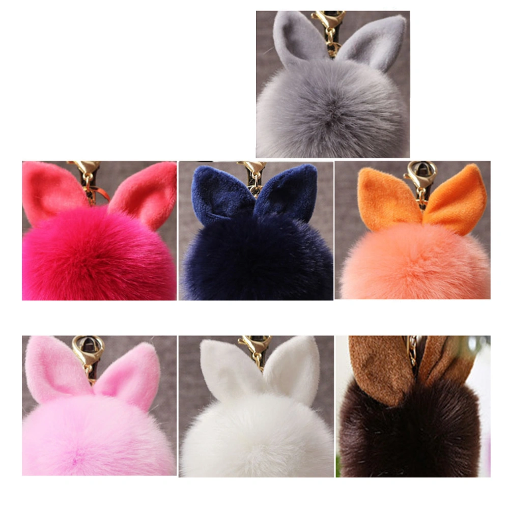 Pom Pom Fur Ball Keychain Rabbit Ear Keyring Bag Charm Decoration (Coffee)