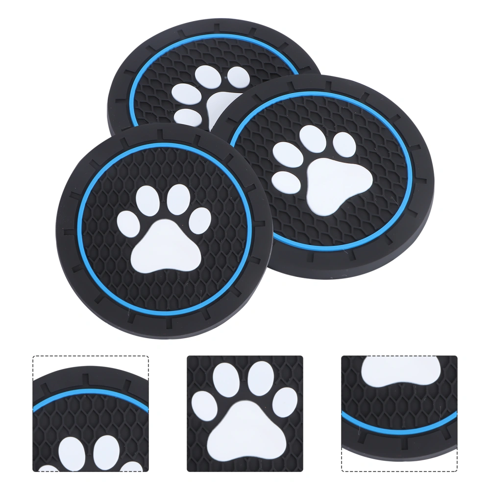 3pcs Universal Cartoon Paw Pattern Car Coaster Silicone Vehicle Insert Cup Pads