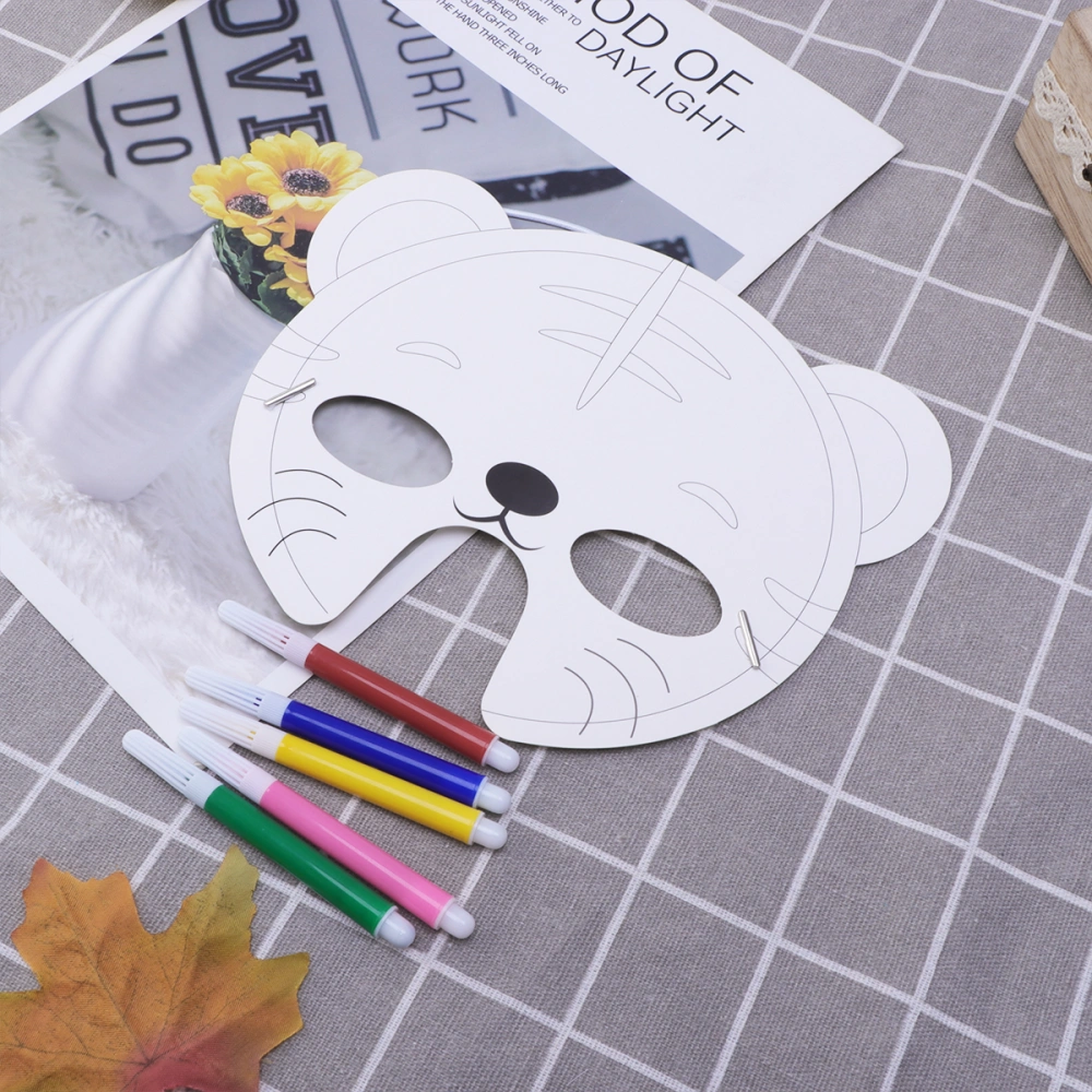 15pcs/Set DIY White Paper Animal Mask Blank Painting Craft Masks Toy Art Materials for Children 10 Tiger Masks and 5 Colors Markers