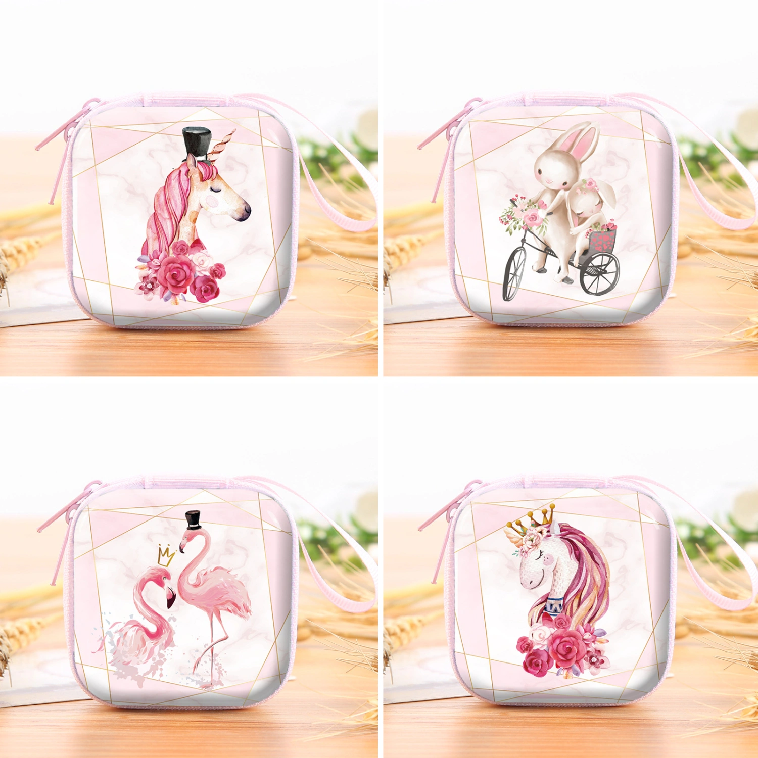 4pcs Cartoon Unicorn Bag Coin Purse Wallet Girl Clutch Kid Storage Bag Tote