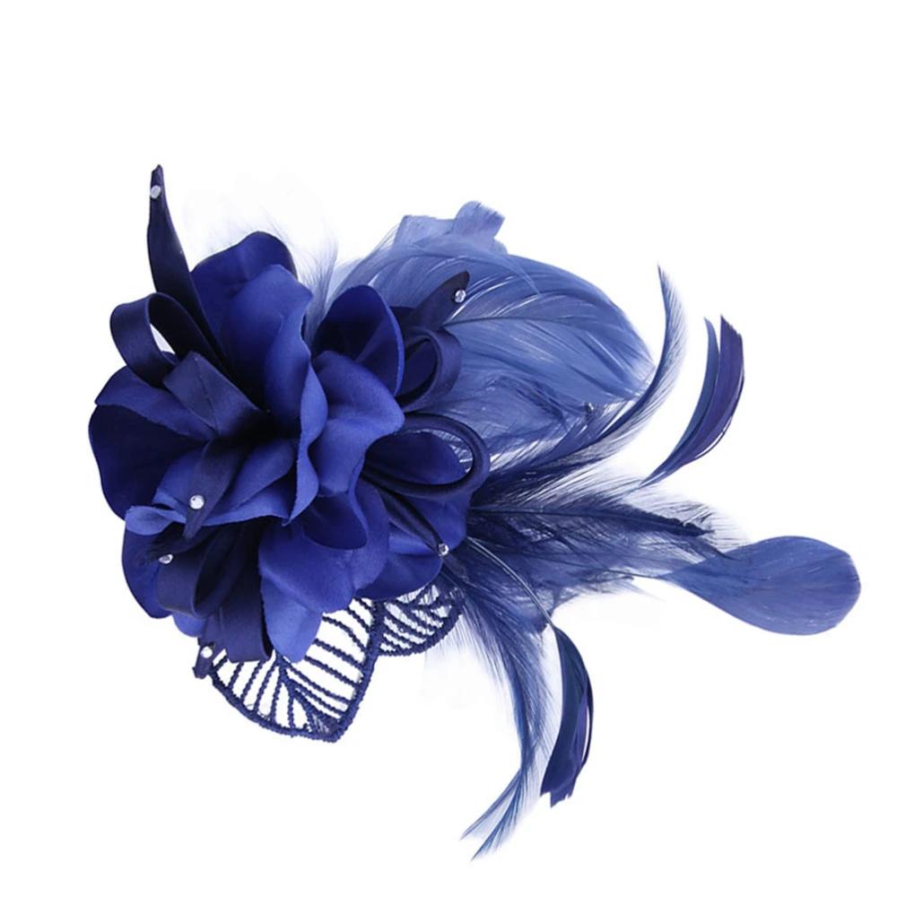 1PC Cloth Flower Feather Brooch Elegant Breastpin Hairpin for Women Lady Girls (Dark Blue)