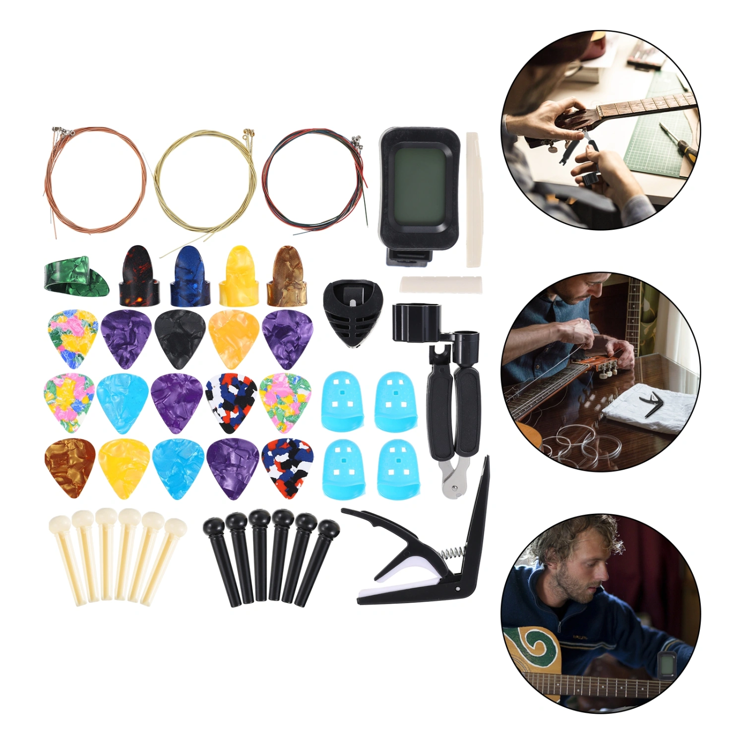 1 Set/60pcs Guitar Strings Changing Kit Tuner String Winder Bridge Saddle