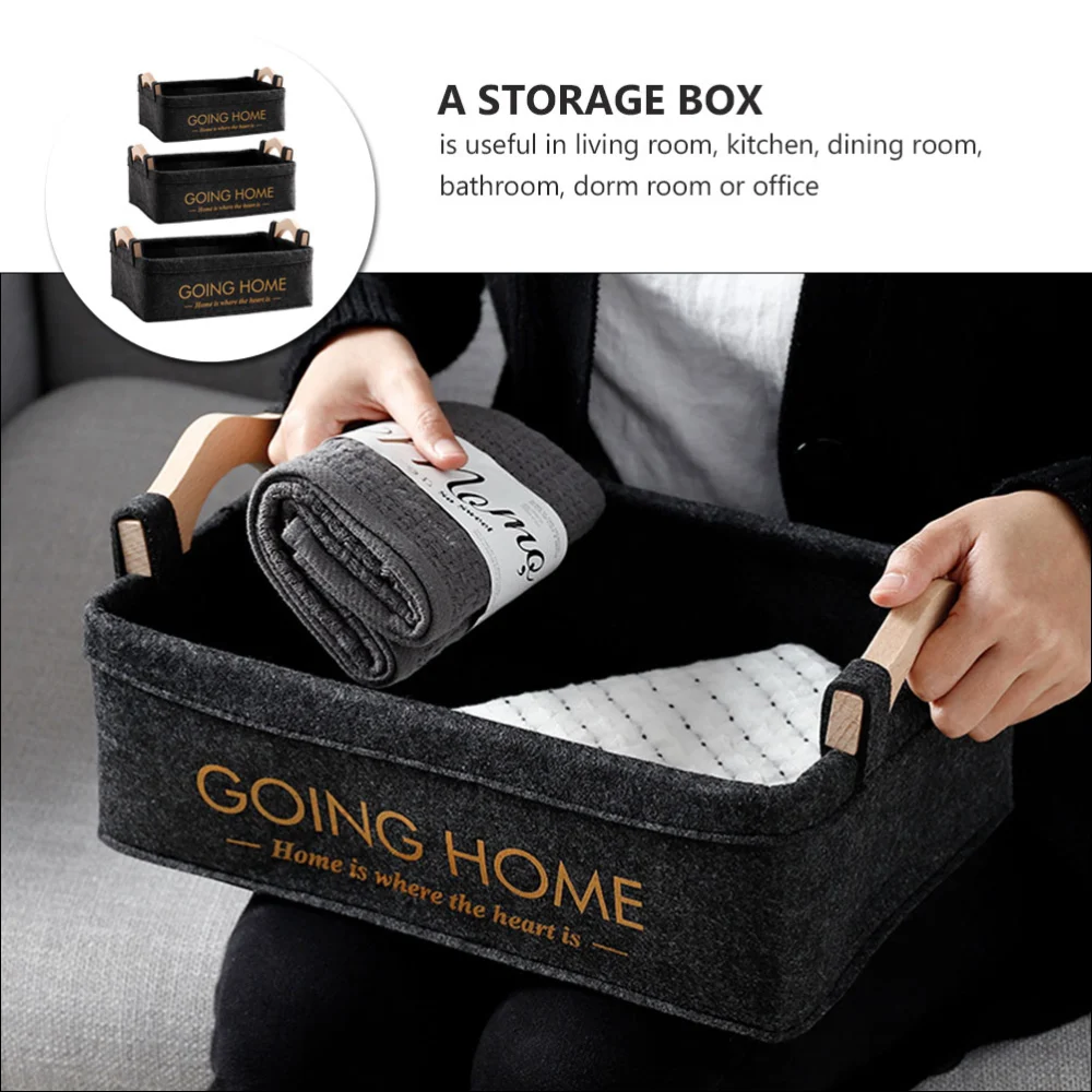 3Pcs Hair Felt Storage Basket Bedside Sundries Holder Snack Food Basket (Black)