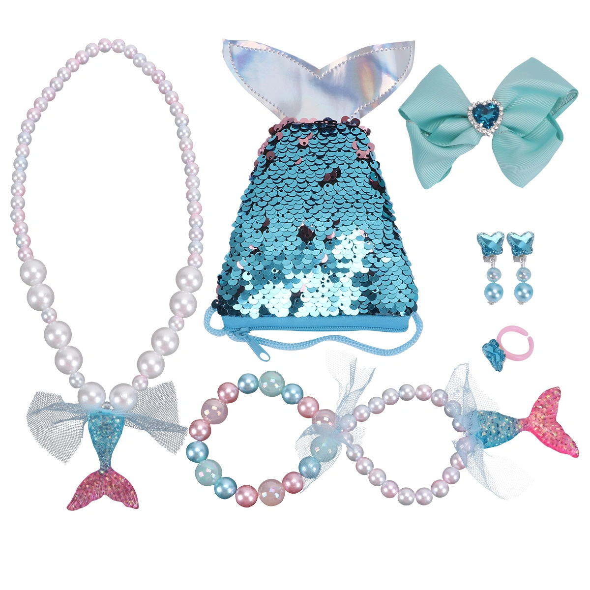 6Pcs 1 Set Exquisite Neck Pendant Crafted Bracelet for Home (Blue Fishtail)