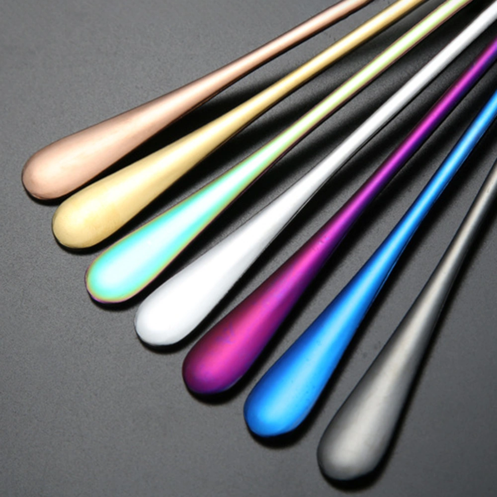 6pcs Stainless Steel Ice Spoons Long Handle Stirring Ice Cream Spoon Cocktail Spoons (Blue)