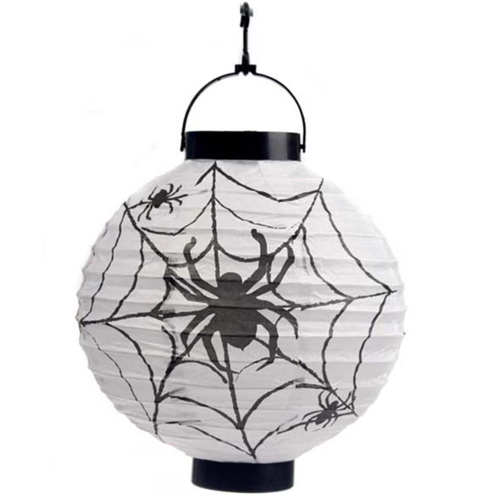 3pcs Halloween Paper Lantern Spider LED Lantern Light for Indoor Outdoor Halloween Party Decor (White)