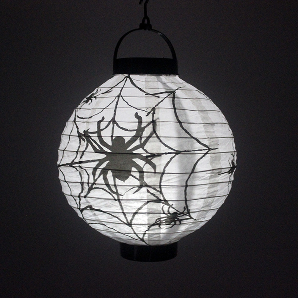 3pcs Halloween Paper Lantern Spider LED Lantern Light for Indoor Outdoor Halloween Party Decor (White)