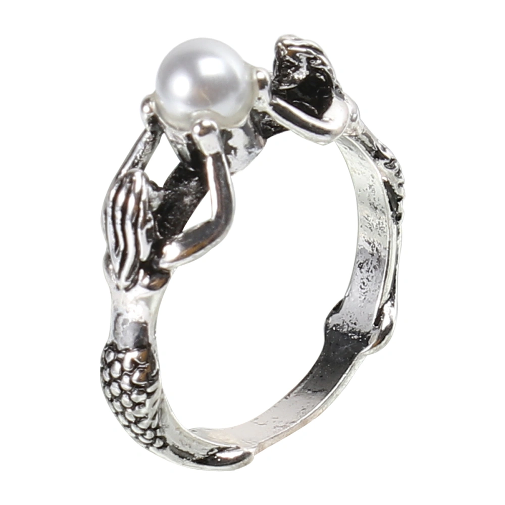 1Pc Mermaid Design Rings Copper Fashion Ring Finger Decoration for Friends Women Lady (Pearl Style, No.7)