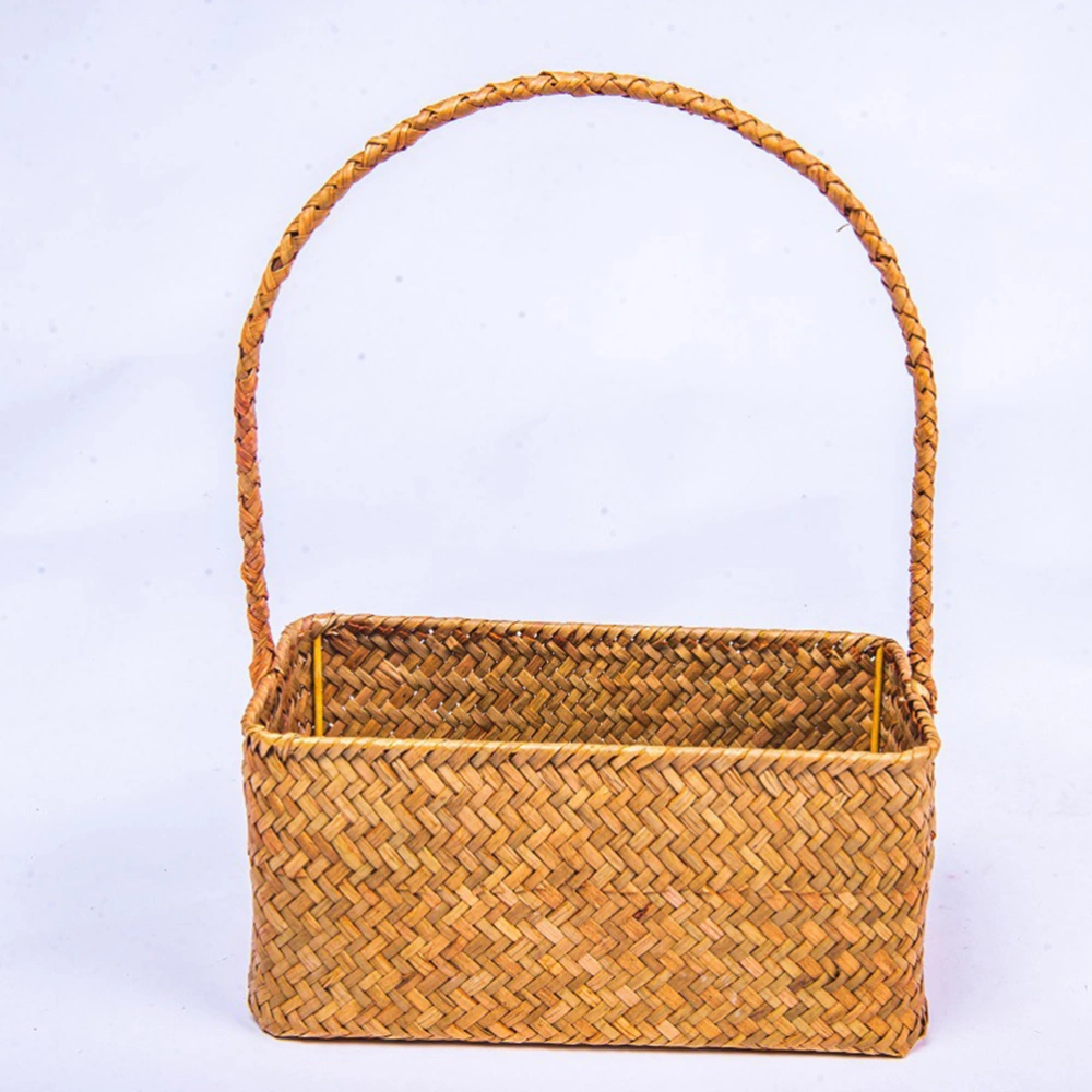 1 Pc Handmade Basket Flower Pot Basket Woven Basket Wicker Basket for Plant(with 30cm High Handle 22x12x10cm Orange)