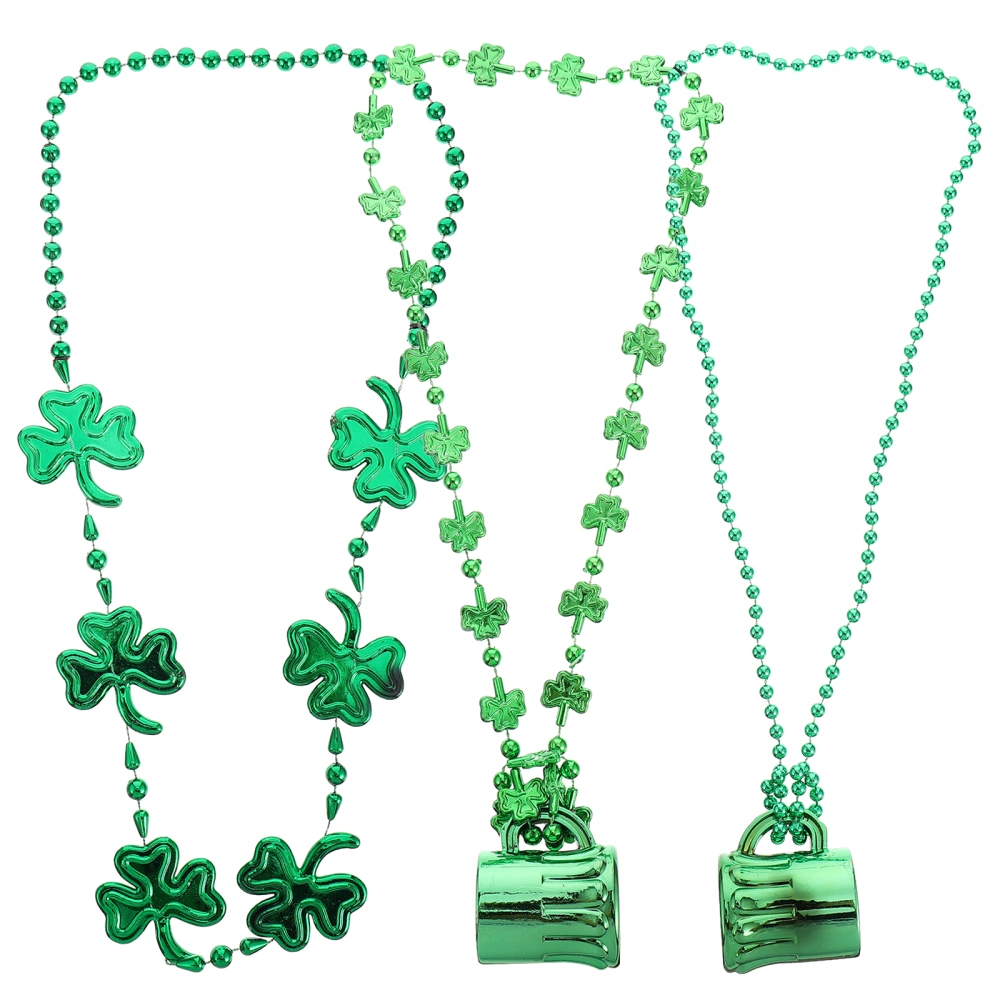 3Pcs St. Patrick's Day Necklace Green Necklace Shamrock Chain (Random Style)