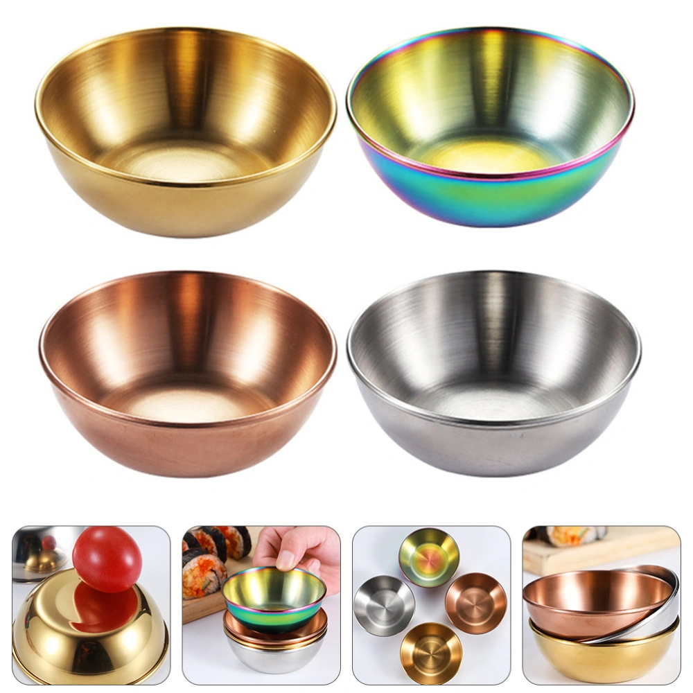 4Pcs Seasoning Dish Stainless Steel Sauce Dish Appetizer Plate Kitchen Supplies