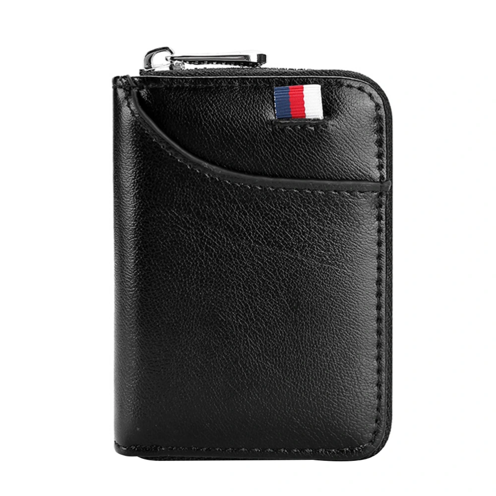 1Pc Genuine Leather Wallet RFID Shielding Billfold Anti-theft Brush Purse Money Coin Pocket (Black)