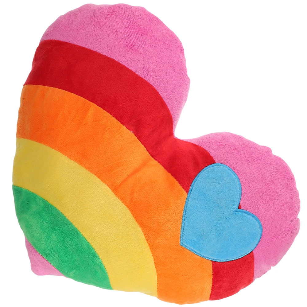 1PC Rainbow Heart-shaped Throw Pillow Plush Heart-shaped Bolster Lovely Heart Shape Pillow Cushion Creative Gift Supplies for Home Store Car Use (Heart Heart Style)