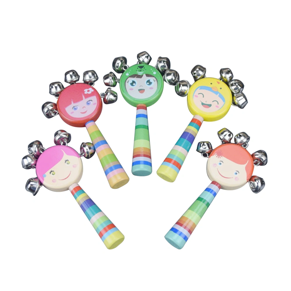 Wooden Box Rattle Cartoon Smiling Vivid Color Rainbow Handle Wooden Bells Jingle Stick Shaker Rattle Baby Kids Children Musical Toys (Random Color)