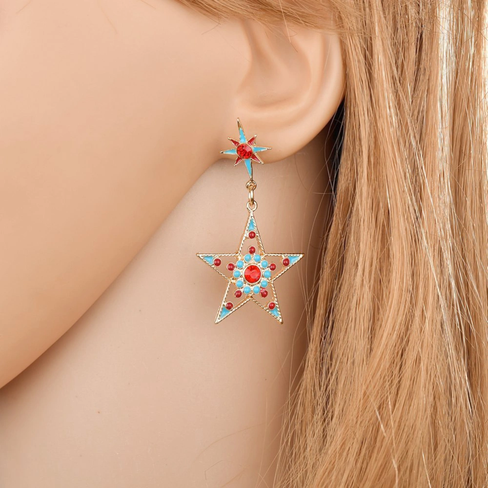 Ethnic Style Stud Exaggerated Moon Star Asymmetric Earrings for Women Wearing