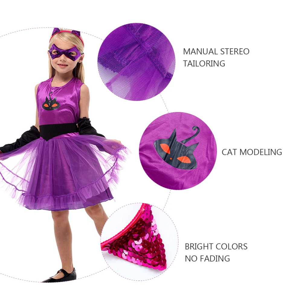 1 Set of Girl Gauze Dress Halloween Cat Costume Gauze Skirt Performance Costume