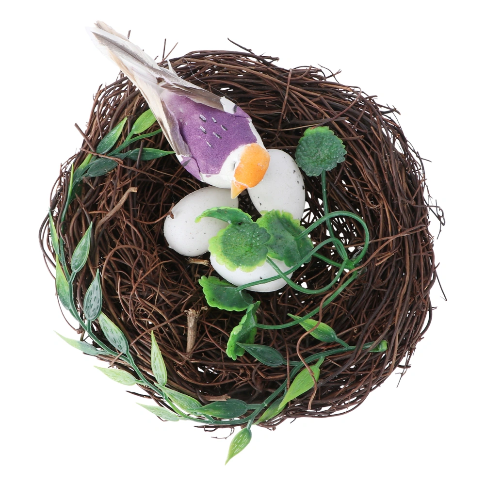 1 Set Grass Woven Bird Nest Simulated Bird Nest Photo Prop (Random Color Bird)