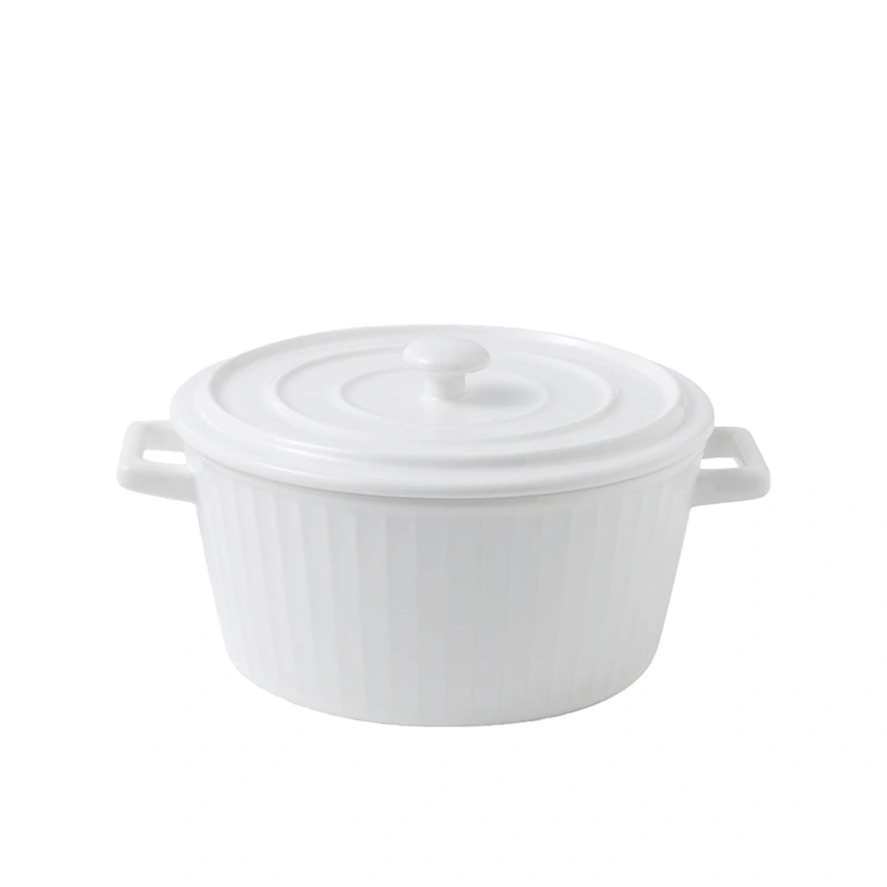 Ceramic Instant Noodle Bowl with Double Handle and Lid Salad Soup Bowls Food Insulation Container (White)