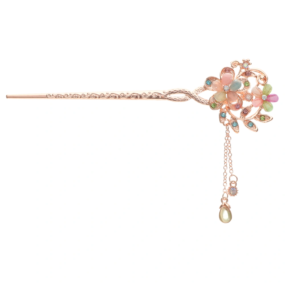 Vintage Hair Stick Opal Flower Hair Chopsticks Hair Decor Chinese Hairpins Ancient Hair Clip (Colorful)