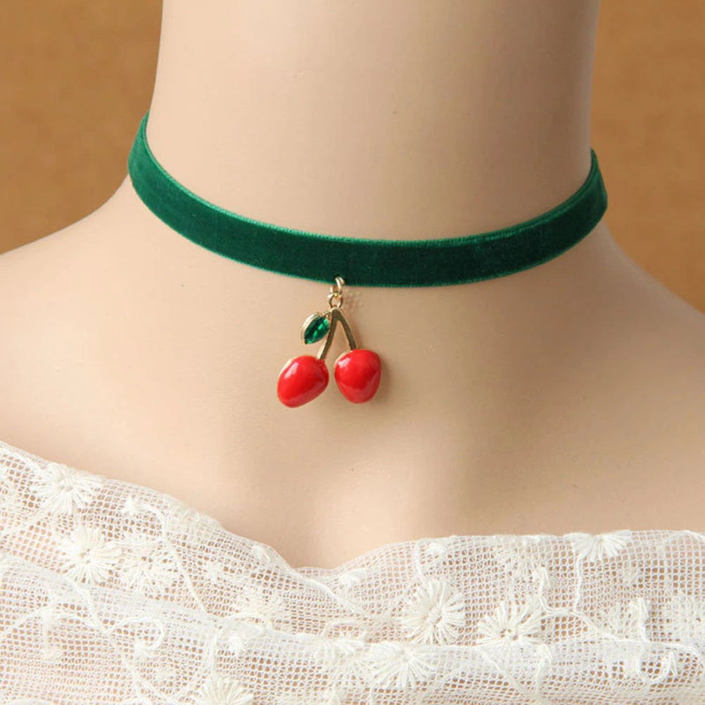 Lady Girls Choker Necklace Retro Cherry Pendant Choker Collar Chain Necklace