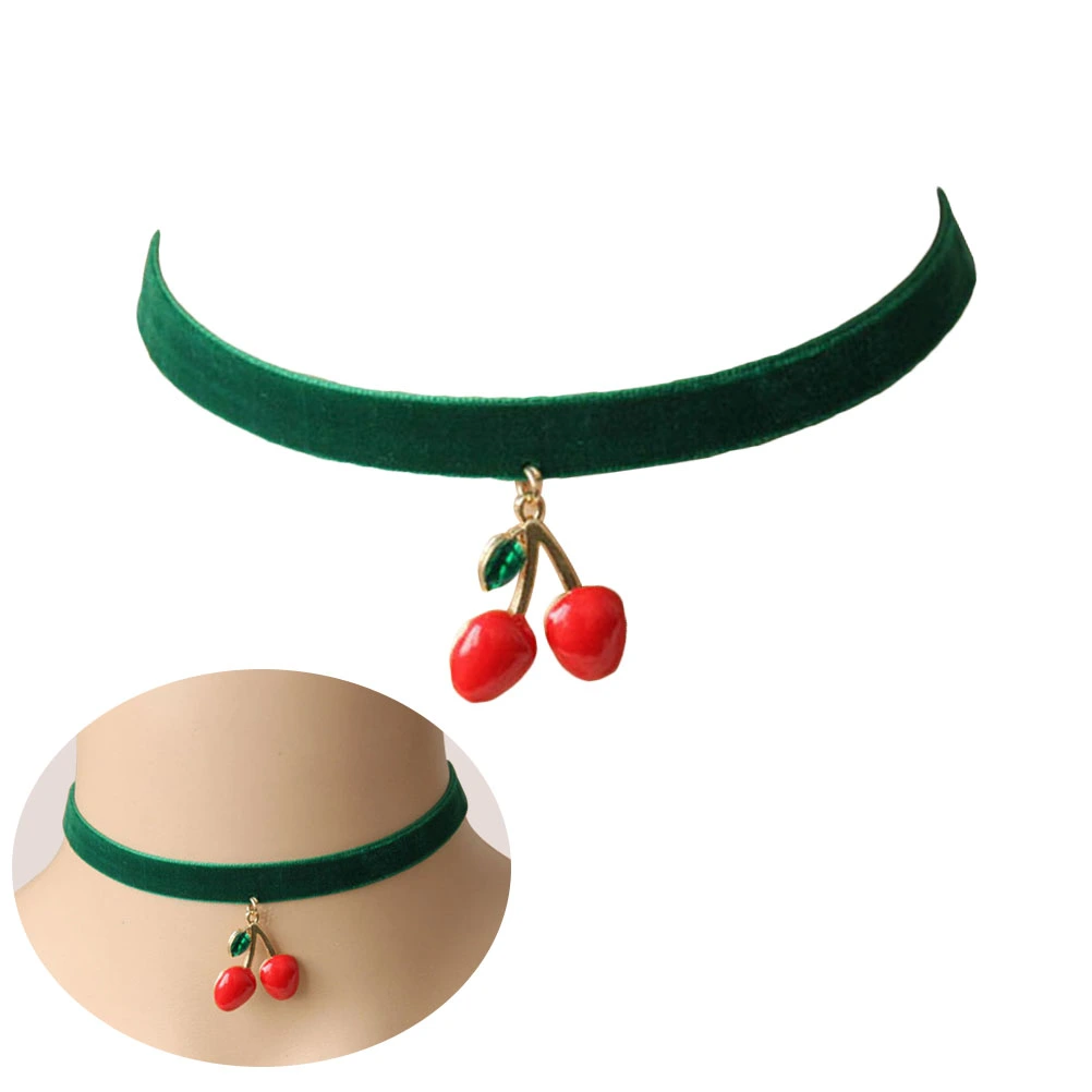 Lady Girls Choker Necklace Retro Cherry Pendant Choker Collar Chain Necklace