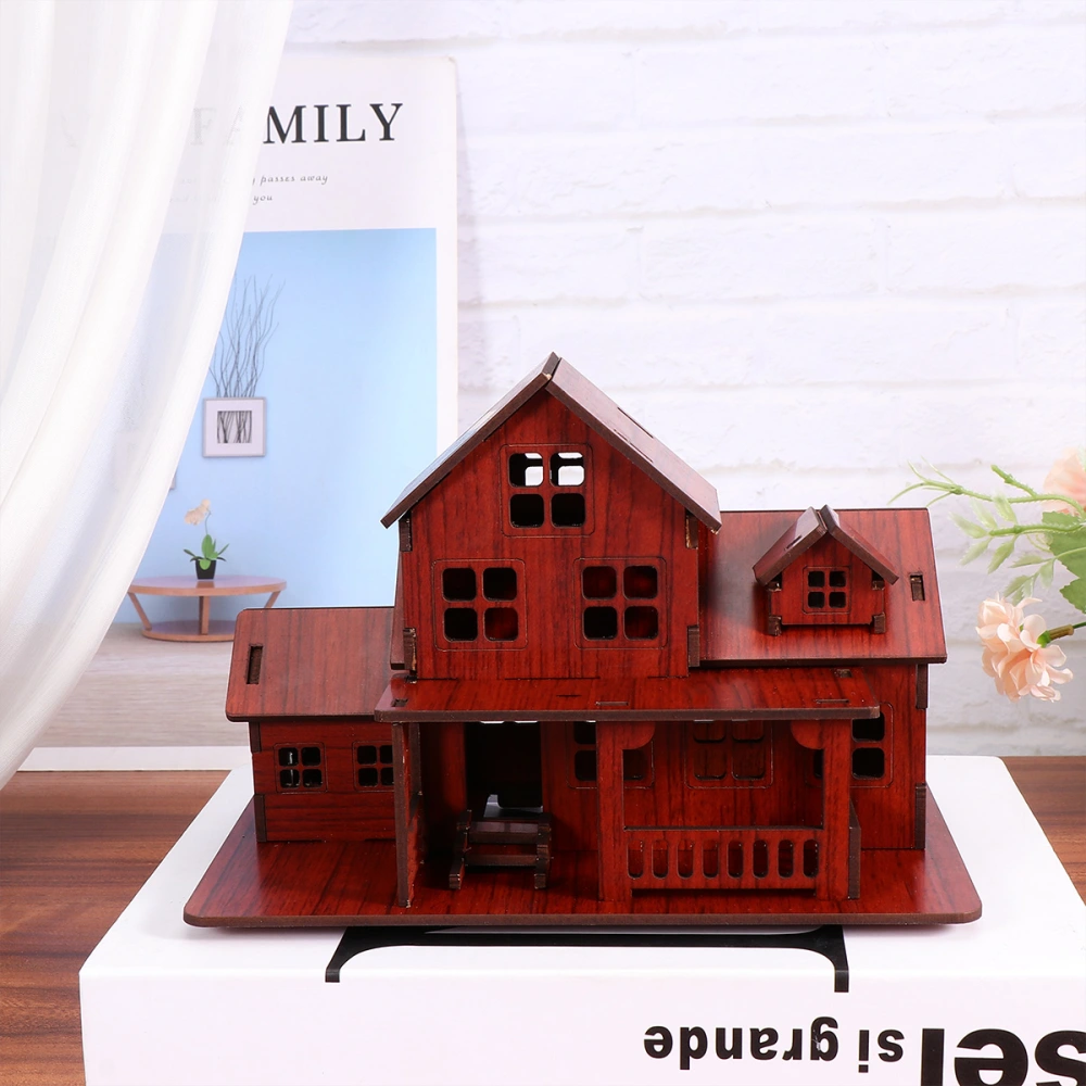 DIY Assembling House Wooden Model Educational Toy Creative Craft Delicate Desktop Layout Decor (Brown)