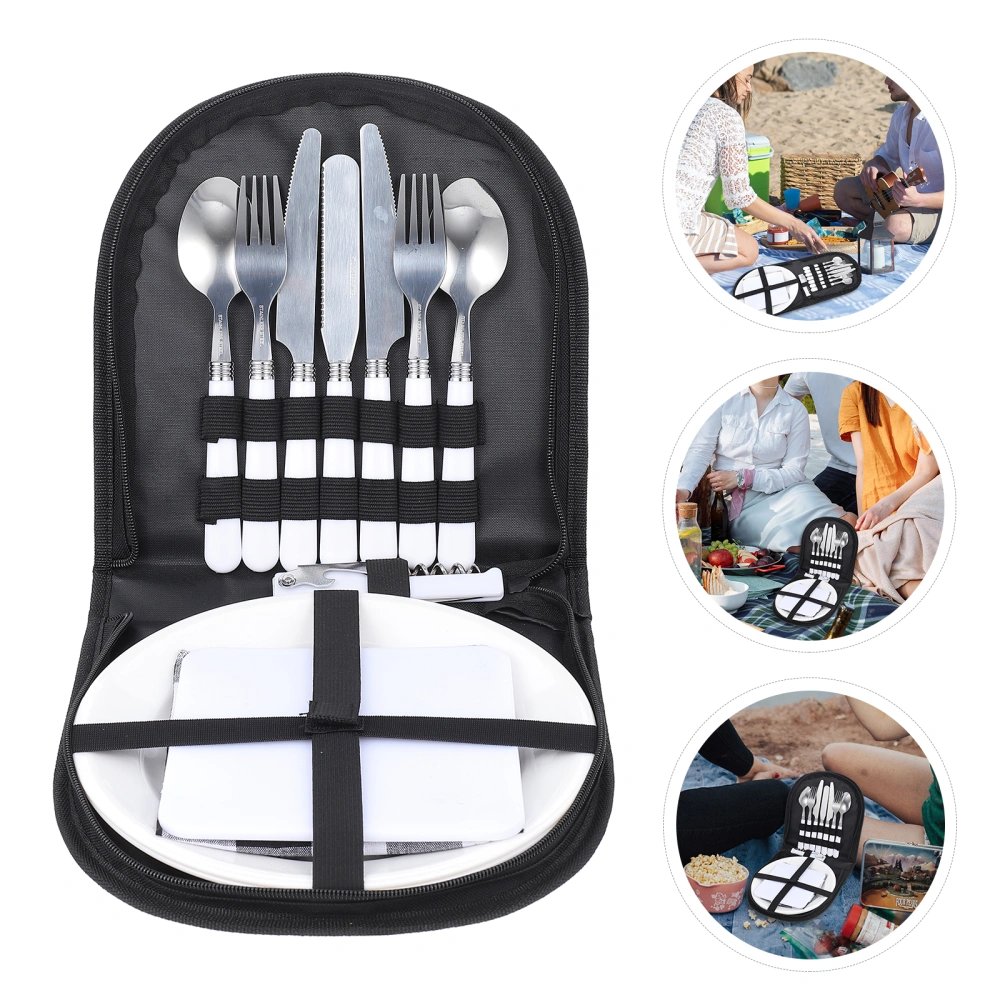 1 Set of Outdoor Camping Cutlery Portable Tableware Stainless Steel Spoon Fork Cutter Kit