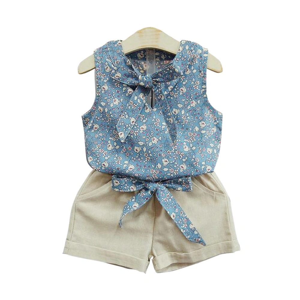 Two Pieces Baby Girls Summer Fashion Floral Tops and Shorts Set Sleeveless Pullover Pants Clothes Suit for Kids Height 110-120cm