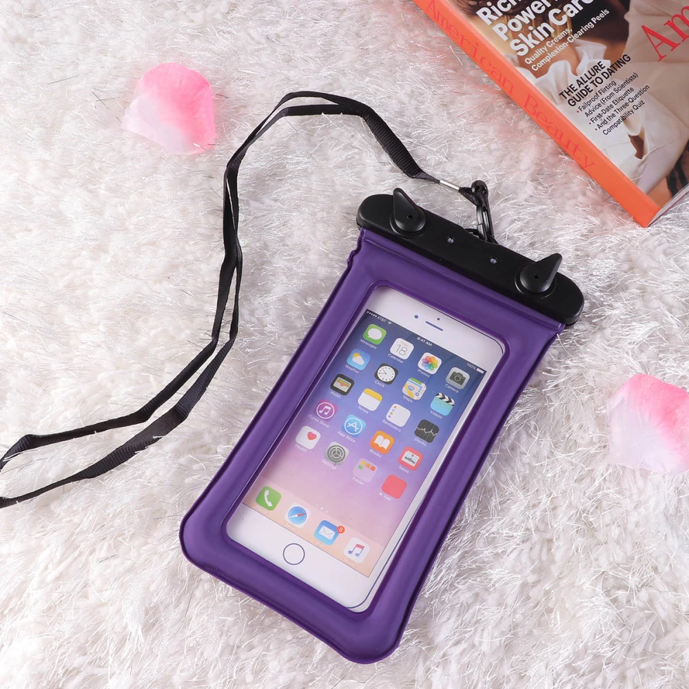 Mobile Waterproof Bag Floating Airbag Inflatable Mobile Phone Waterproof Bag Touch Screen Transparent Mobile Phone Bag Cover (Purple)