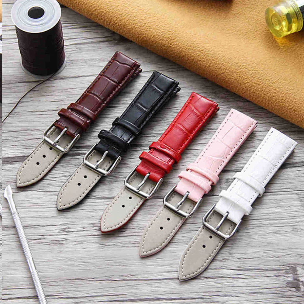 17x3.5cm Delicate Cowhide and Bamboo Stripe Watchband Replacement Strap for Watch Use White