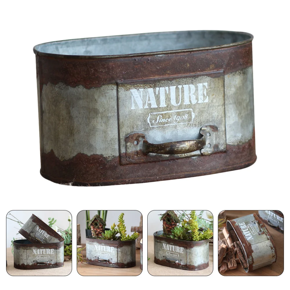 1pc Iron Art Flower Container Retro Rusty Plant Tin Iron Flower Ware (Silver)