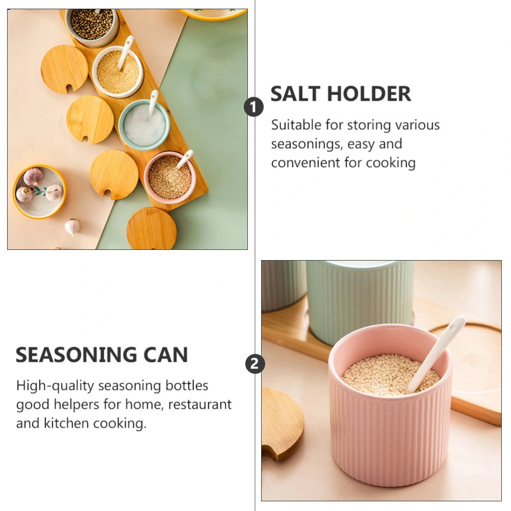 1pc Ceramic Seasoning Pot Seasoning Container Salt Can for Home Use (Pink)