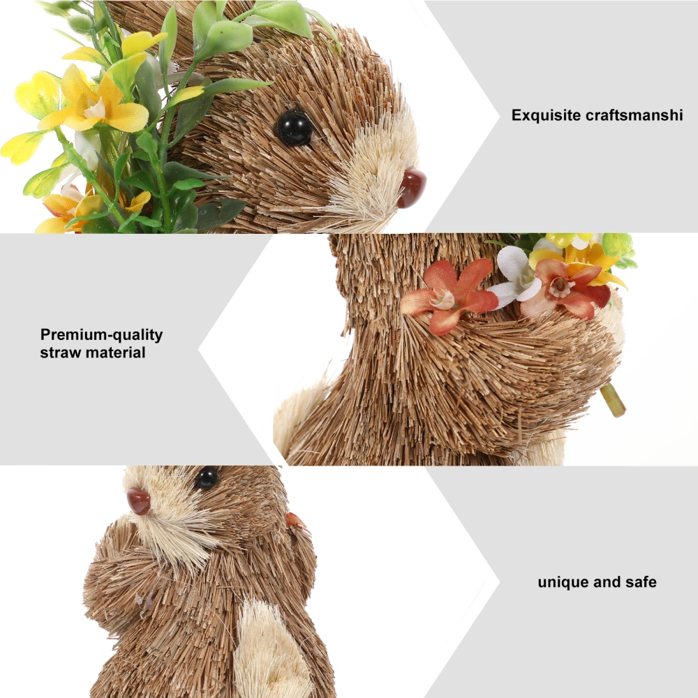 1Pc Hand-woven Straw Rabbit Adornment Emulation Animal Desktop Ornament