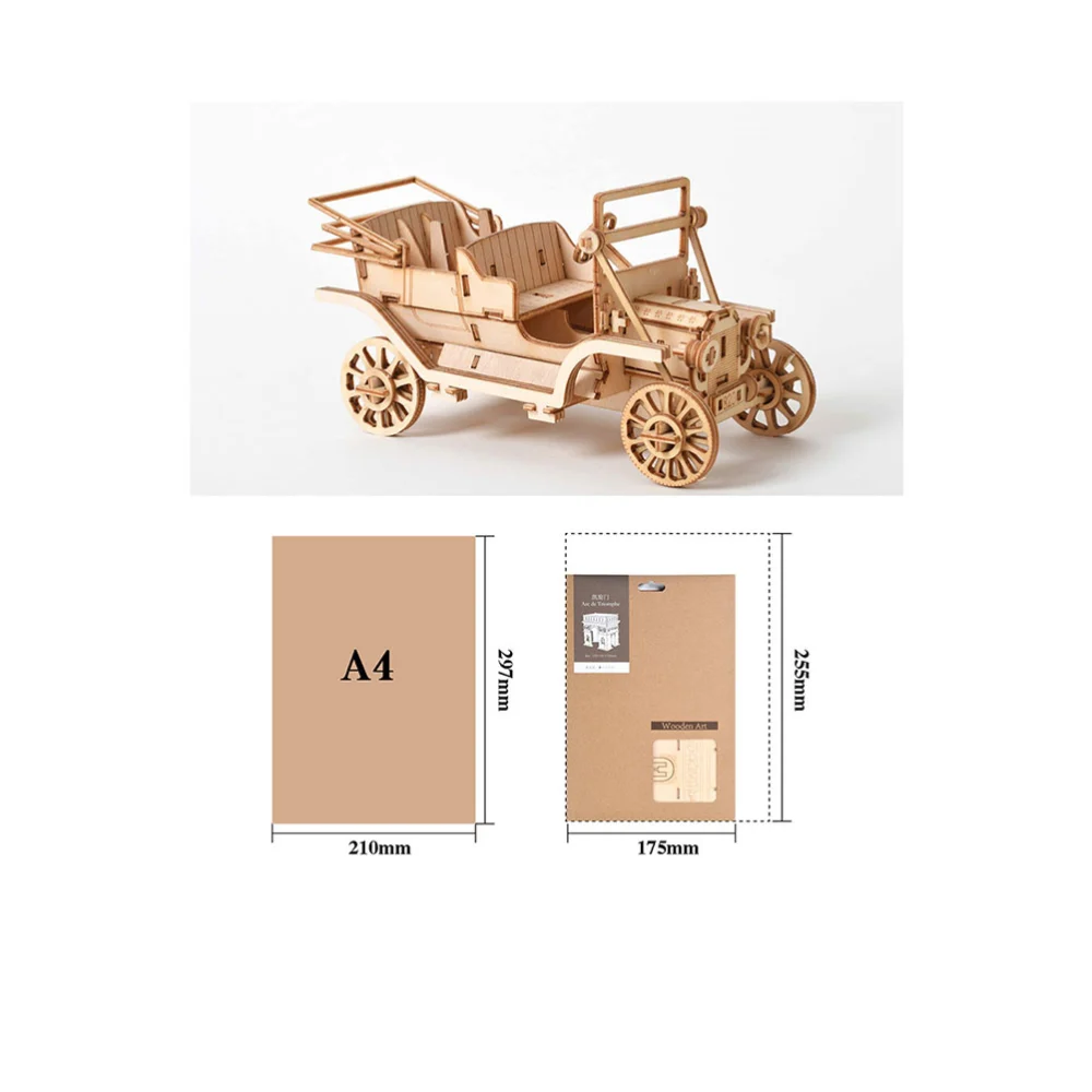 1 Set DIY Wooden Puzzle Plaything 3D Puzzle Toy Simulation Classic Car Style DIY Handmade Craft Jigsaw Puzzle Model (Wood Color)