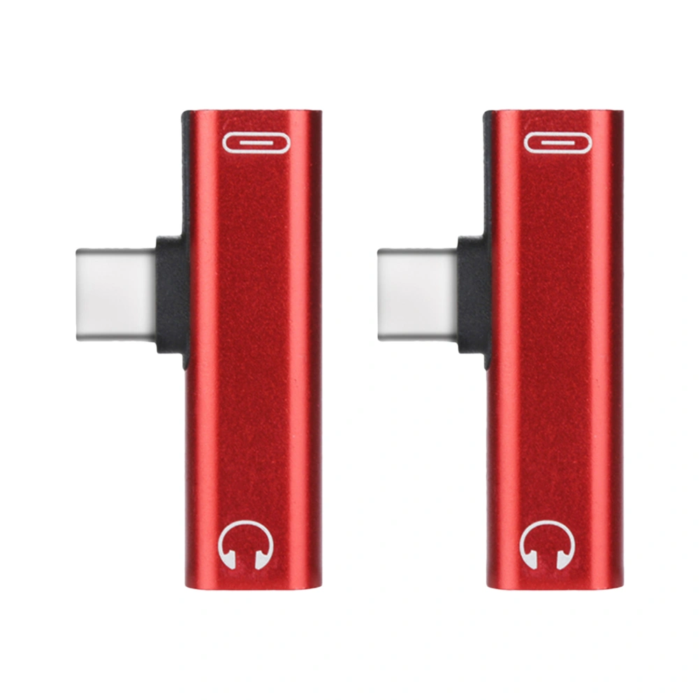 2pcs Type C to TypeC Dual Type-C USB-C Type C To 3.5mm Aux Jack Audio Adapter Earphone Charging Converter for Phone (Red)